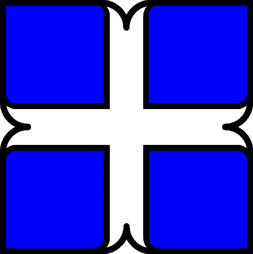 Das Symbol der Frauenhilfe: Ein weißes Kreuz vor blauem Hintergrund